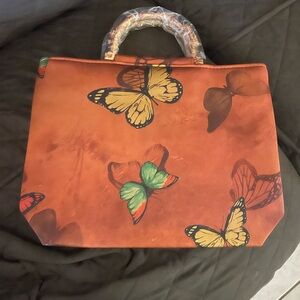 Butterfly Print Tote Bag - Orange and Multicolor New
